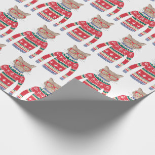 Papier Cadeau Chandail de Noël moche, mignon Amoureux des chats