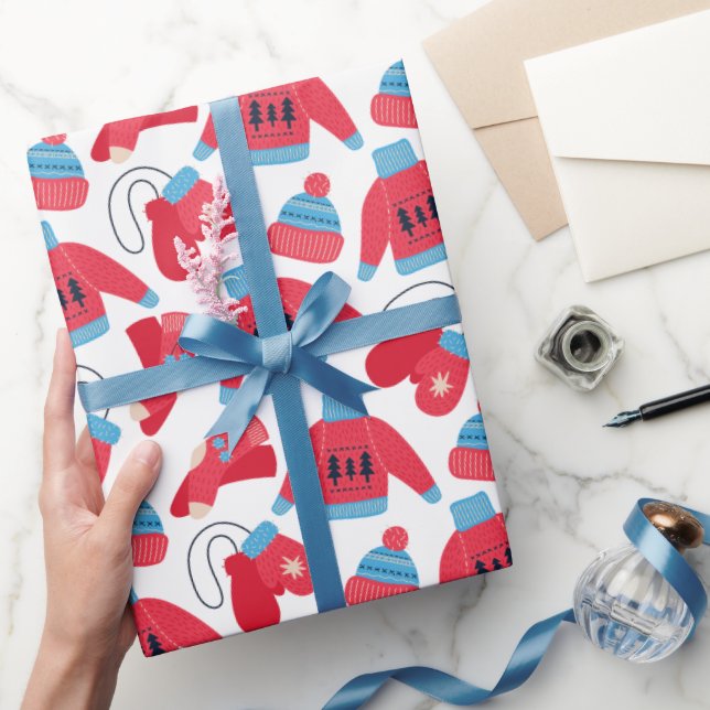 Papier Cadeau Chandail d'hiver Rouge Bleu Blanc Noël (Cadeaux)