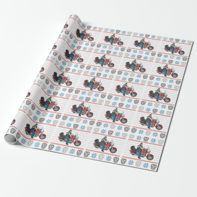 Papier Cadeau Chandail laid de Noël de vieille de motard moto de (Déroulé)