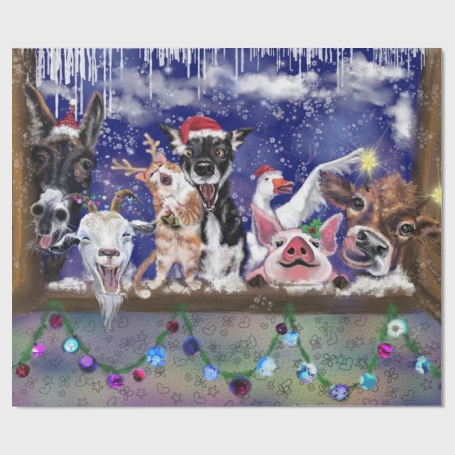 Papier Cadeau Chanson de Noël - Fête des animaux (Plat)