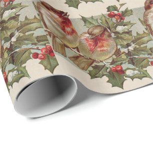 Papier Cadeau Chanson d'oiseau de Noël houx neige