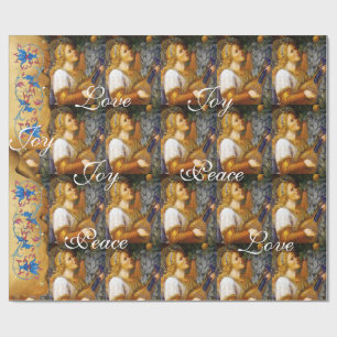 PAPIER CADEAU CHANTER ANGEL DE NOËL, JOY PEACE LOVE PARCHMENT
