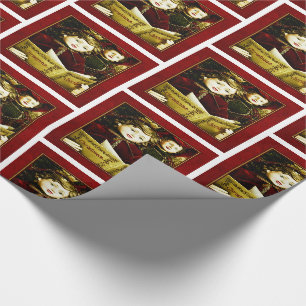 Papier Cadeau Chanteurs de Noël vintage en rouges profonds et or