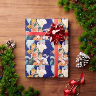 Papier Cadeau Chanteurs de Noël vintage sous les étoiles
