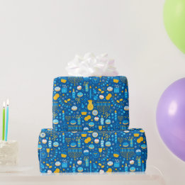 Papier Cadeau Chanukah Célébrer Gelt Etoiles juives Snowflakes