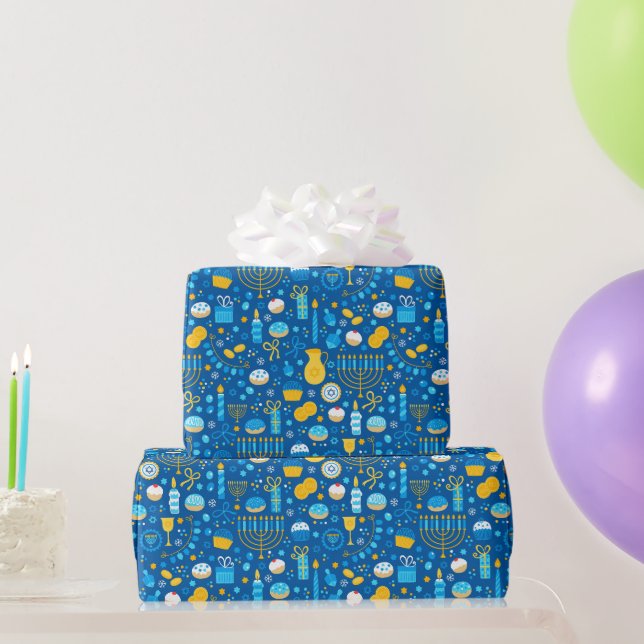 Papier Cadeau Chanukah Célébrer Gelt Etoiles juives Snowflakes (Cadeaux de fête)