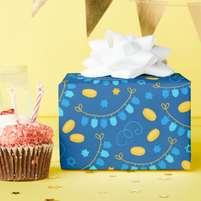 Papier Cadeau Chanukah Dreidel Banners Gelt Cadeaux Etoiles juiv (Fête d'anniversaire)