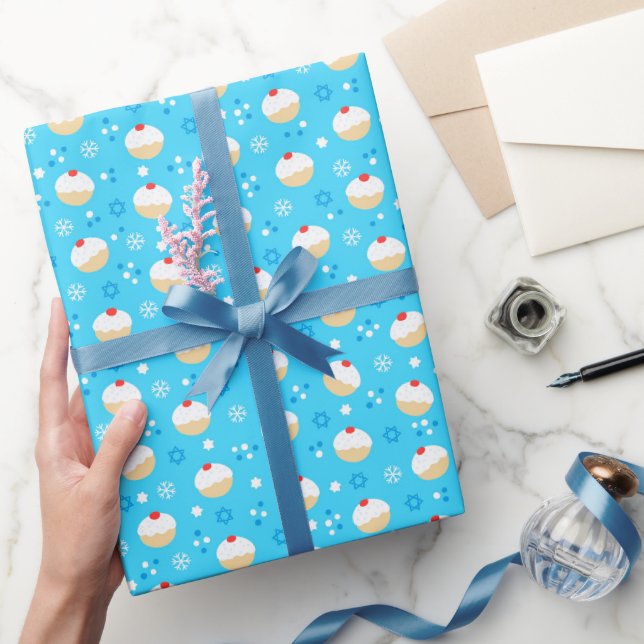 Papier Cadeau Chanukah Jelly Doughnut Etoiles juives Snowflakes (Cadeaux)
