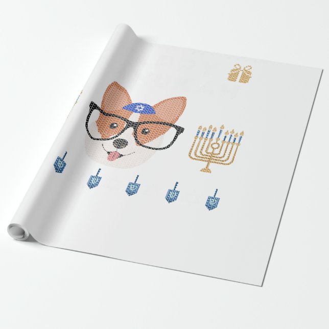 Papier Cadeau Chanukah laid Hanoukka Chien Chien Chien Chien Chi (Déroulé)