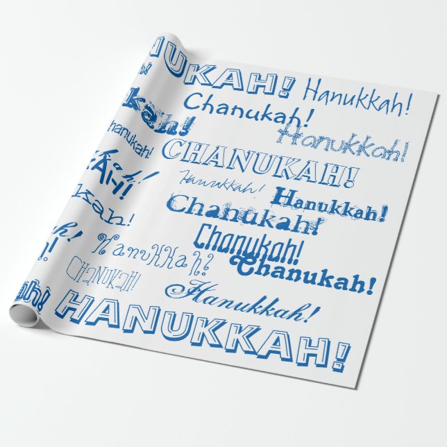 Papier Cadeau Chanukah O'Hannukah Papier d'enveloppement bleu et (Déroulé)
