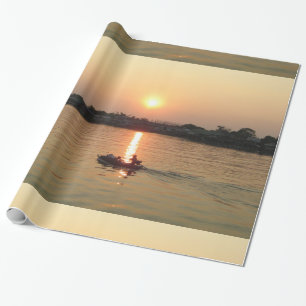 Papier Cadeau Chao Phraya River Sunset ... Ayutthaya, Thaïlande
