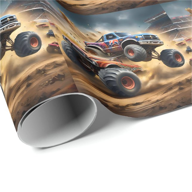 Papier Cadeau Chaos sur les roues : Monster Truck Smash Derby (Coin rond)