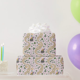 Papier Cadeau Chapeau de Leprechaun Rose Shamrocks