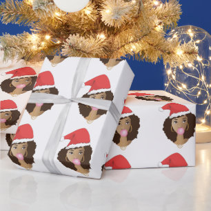 Papier Cadeau Chapeau de Noël, Femme noire, Bubblegum