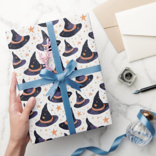 Papier Cadeau Chapeau de Sorcière Mystique & Étoiles Halloween