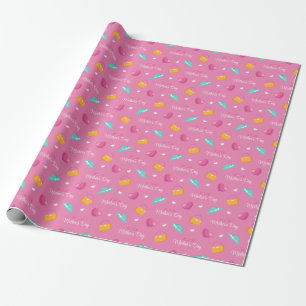 Papier Cadeau Chapeaux, cœurs et sacs à main pour la fête des mè
