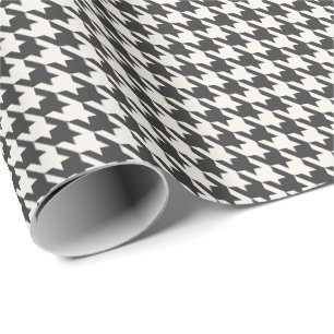 Papier Cadeau Charbon & Ivoire Motif Pied-de-Poule   Élégant 