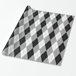 Papier Cadeau Charbon Noir Gris Foncé Blanc XL Argyle