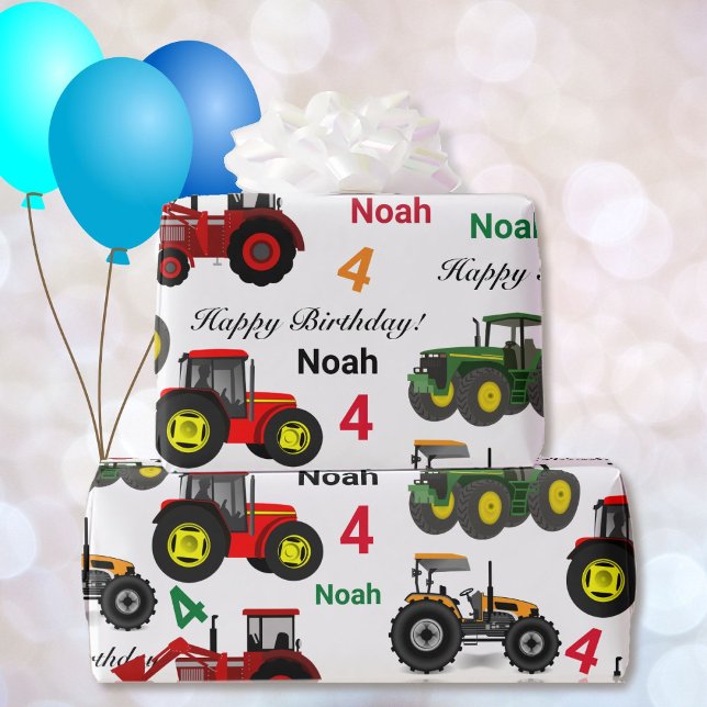 Papier Cadeau Chargeur de tracteurs Ajouter le nom du garçon Âge (Créateur téléchargé)