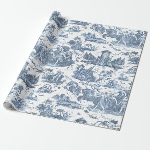 Papier Cadeau Chariot français vintage de l'aube Toile de Jouy-B