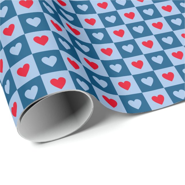Papier Cadeau Chariot rouge et bleu Saint Valentin (Coin rond)
