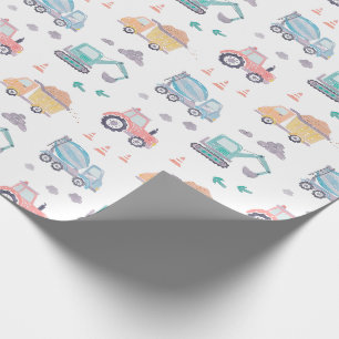 Papier Cadeau Chariots de construction en aquarelle