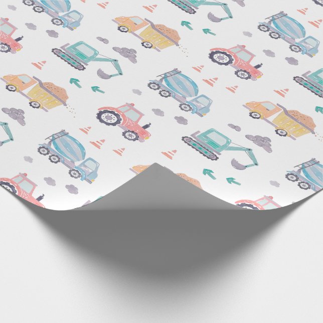 Papier Cadeau Chariots de construction en aquarelle (Coin)