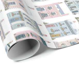 Papier cadeau charmant avec maisons de Noël à l'aq
