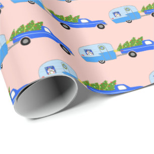 Papier Cadeau Charmant Camper de Noël Remorque Vintage RV Xmas