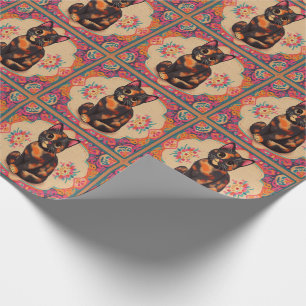 Papier Cadeau Charmant Cute Tortoiseshell Chat Vibrant frontière