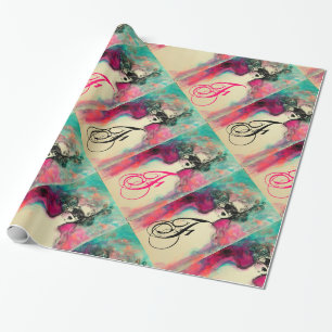 Papier Cadeau CHARME /Dame au Masque Monogramme rose Turquoise v