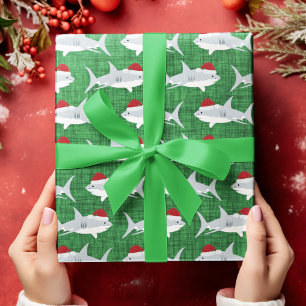 Papier Cadeau Charme vert requin Santa Hat Design