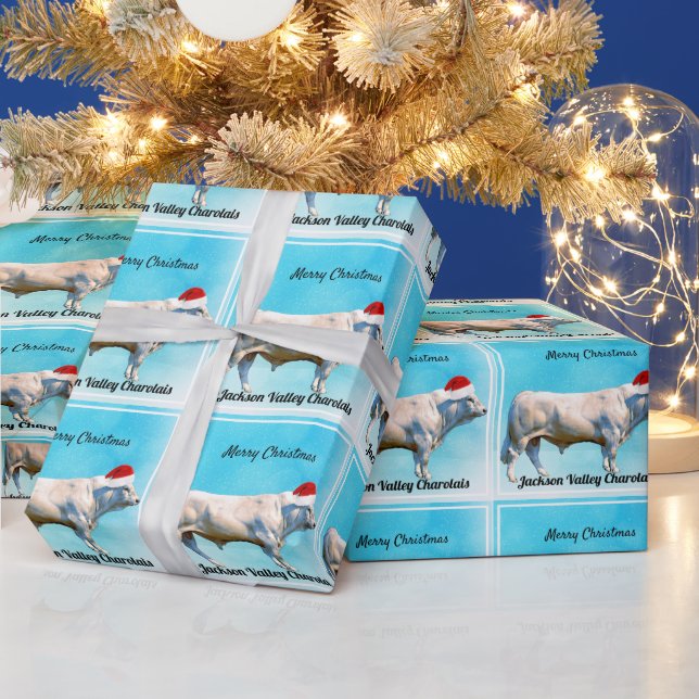 Papier Cadeau Charolais Bull à Santa Hat (Vacances)