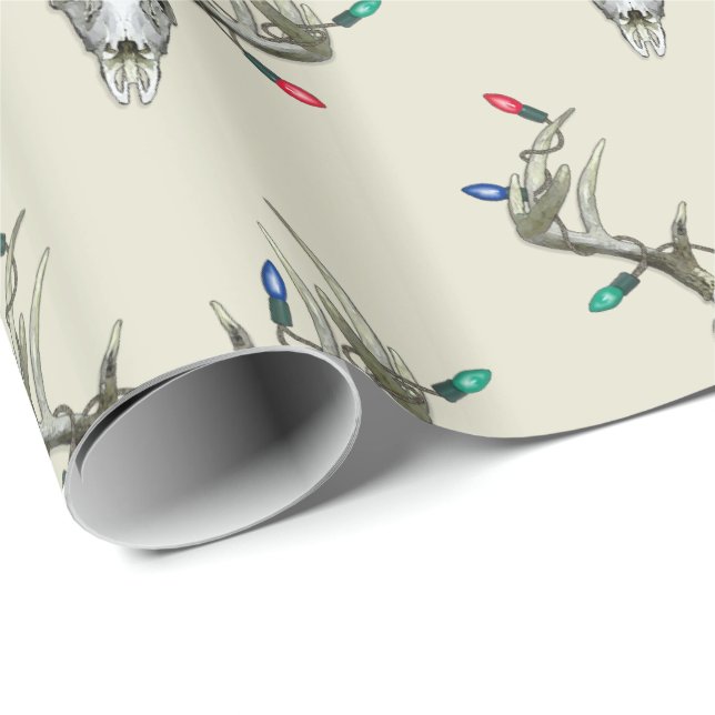 Papier Cadeau Chasse aux cerfs Lumières de Noël dans Antlers Env (Coin rond)