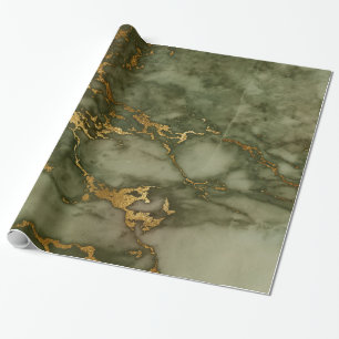 Papier Cadeau Chasseur d'or Marbre vert Fluide Métallique
