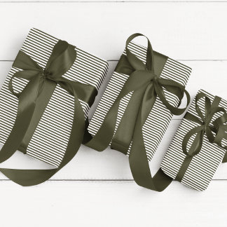 Papier Cadeau Chasseur élégant Vert et blanc mince rayé