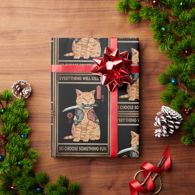 Papier Cadeau Chat Amusant Samurai Tout Vous Tuera (Cadeau de vacances)