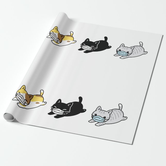 Papier Cadeau CHAT AVEC papier enveloppant MASQUE (Déroulé)