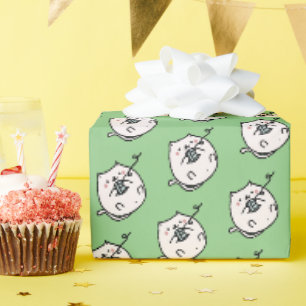 Papier Cadeau Chat avec Pelote de Laine Tricot