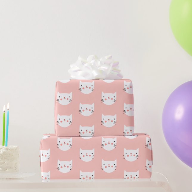 Papier Cadeau Chat blanc mignon rose (Cadeaux de fête)