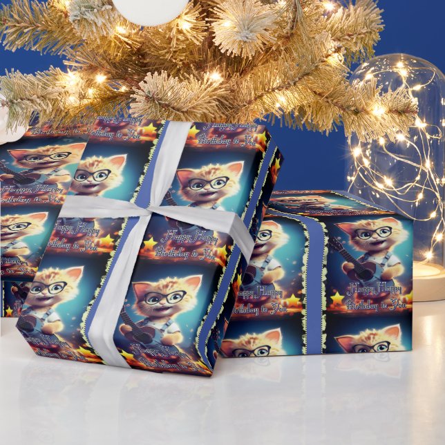 Papier Cadeau Chat d'anniversaire très heureux (Vacances)