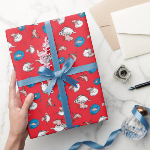 Papier Cadeau Chat Dans Le Casquette Le Motif rouge poisson