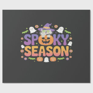 Papier Cadeau Chat de citrouille d'Halloween Rétro Floral Vintag