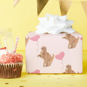 Papier Cadeau Chat De Gingembre Avec Ballotte Rose