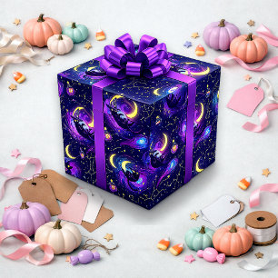 Papier Cadeau Chat de Halloween mystique violet cosmique