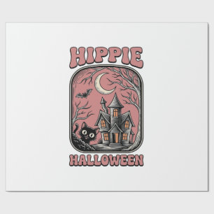 Papier Cadeau Chat de maison hantée Halloween Hippie Design Vint
