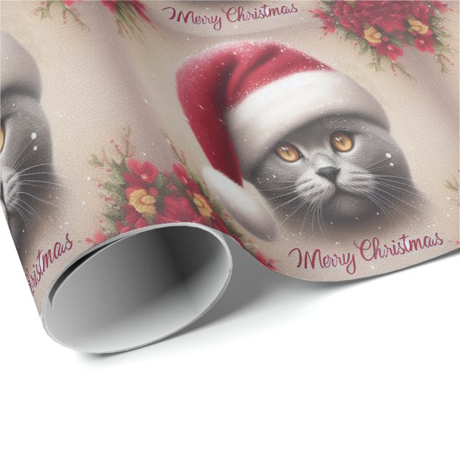 Papier Cadeau Chat de Noël Bombay, Joyeux Noël Bombay Kitten (Coin rond)