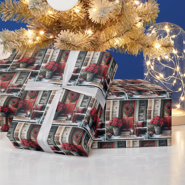 Papier Cadeau Chat de Noël sur natte (Vacances)