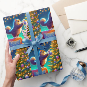 Papier Cadeau Chat debout sur le canapé pour décorer l'arbre de 