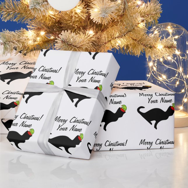 Papier Cadeau Chat drôle avec papier d'emballage de Noël casquet (Vacances)